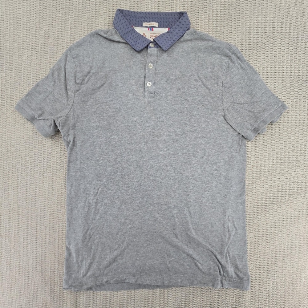 Original Penguin Polo Shirt Mens Medium Gray Heritage Slim Collar Short Sleeve
